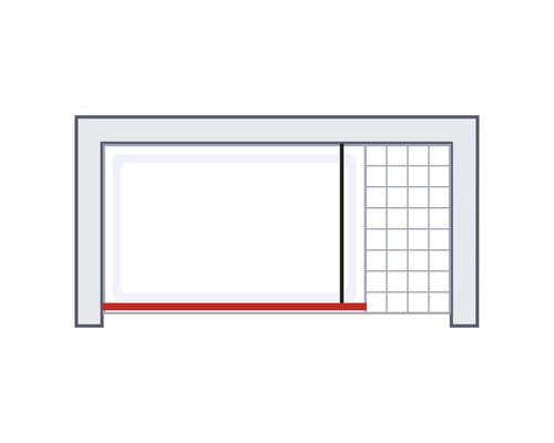 Diagram van een inloopdouchesysteem met schuifdeur en vaste zijwand