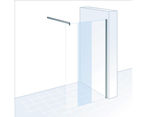 Glazen douchewand met steunbalk voor stabilisatie