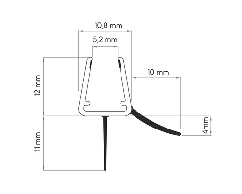 Technische tekening van een afdichting met maataanduidingen in millimeters