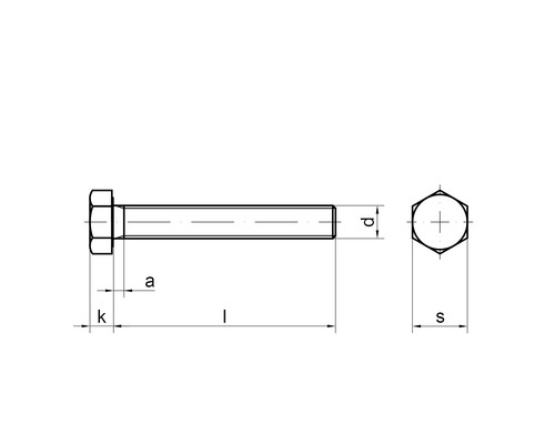 Tekening van een zeskantbout met maatgegevens