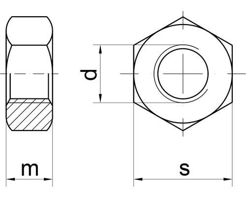 Technische tekening van een zeskantmoer met maataanduidingen