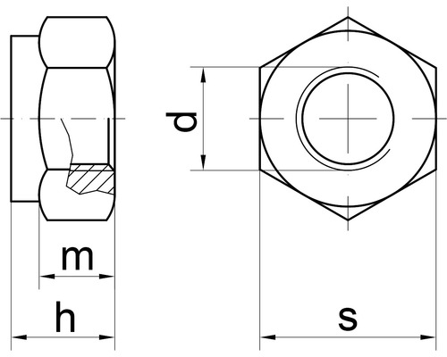 Technische tekening van een moer met maatvoering