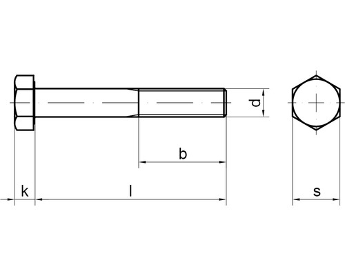 Technische tekening van een zeskantbout met maatvoering