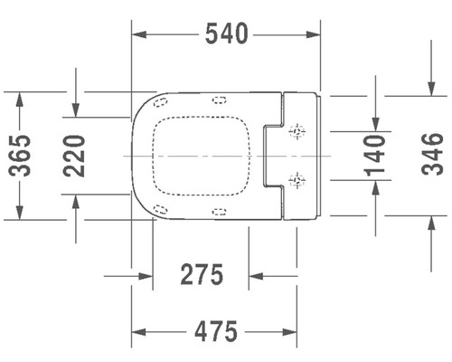 Technische tekening van een toiletbril met afmetingen