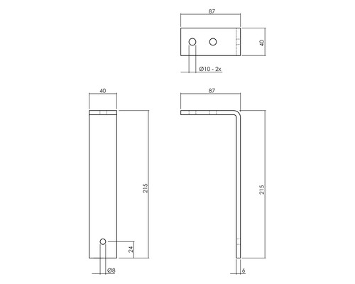 Technische tekening van een hoekprofiel met maatvoering