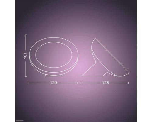 Technische tekening van een ronde lamp met afmetingen
