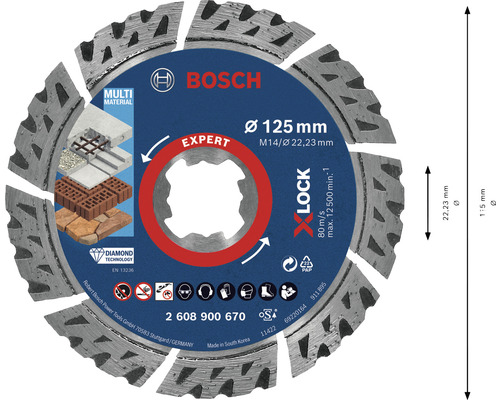 Bosch Expert diamantdoorslijpschijf met een diameter van 125 millimeter voor diverse materialen