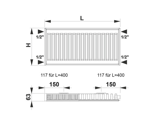 Afmetingen van een radiator met aansluitmaten