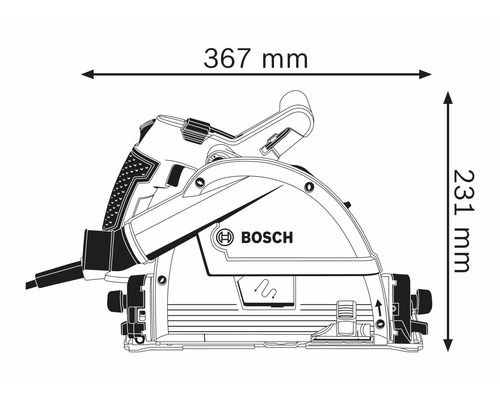 Bosch sleuvenzaag maattekening, 367 mm breed en 231 mm hoog