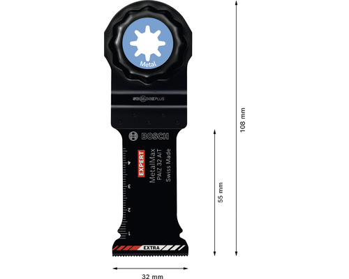 Bosch Expert MetalMax PAIZ 32 AIT invalzaagblad voor metaal, afmetingen weergegeven