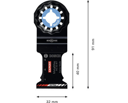 Bosch Expert MetalMax AIZ 32 AIT invalzaagblad met afmetingen 32 mm x 40 mm x 91 mm