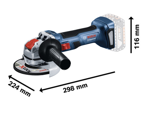 Bosch Professional accu haakse slijper met afmetingen