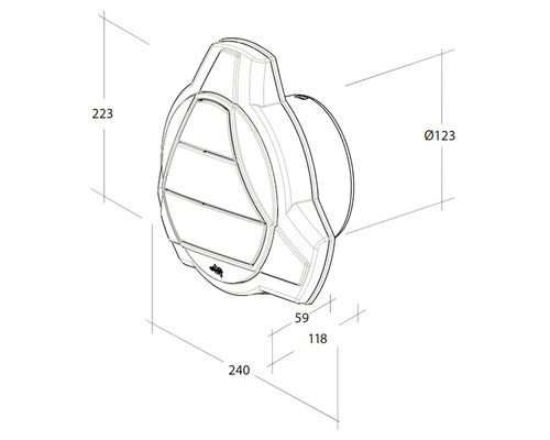 Technische tekening van een schotelklep met maatvoering