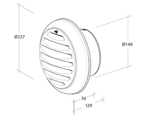 Illustratie van een ronde muurdoorvoer met maatgegevens