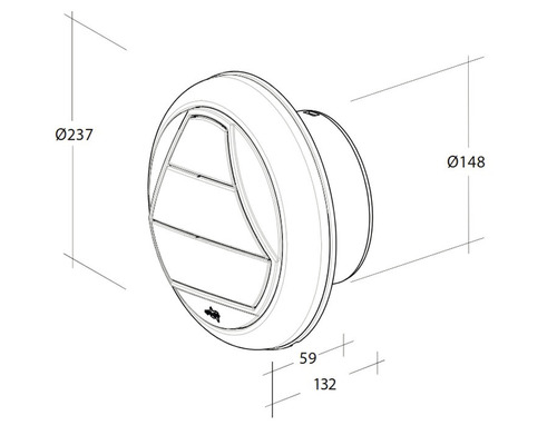 Technische tekening van een rond schotelventiel met maataanduidingen