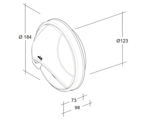 Technische tekening van een wandlamp met maataanduidingen