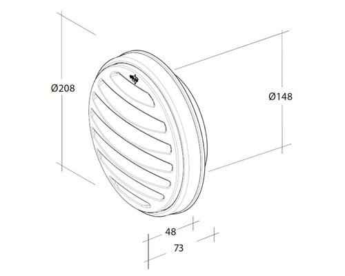 Technische tekening van een rond ventilatierooster met afmetingen