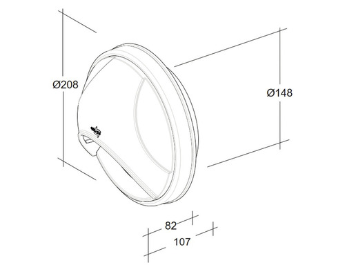 Technische tekening van een wandlamp met afmetingen.