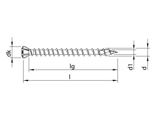Technische tekening van een schroef met afmetingen
