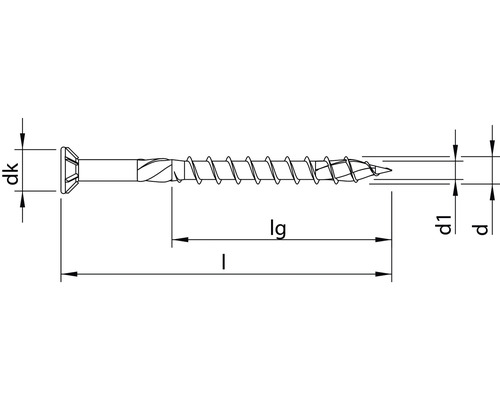 Tekening van een schroef met afmetingen