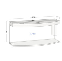 Schets van een circa 450 liter aquarium met maatvoering