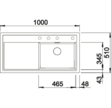 Technische tekening van een aanrechtspoelbak met afmetingen van 1000 x 510 millimeter.