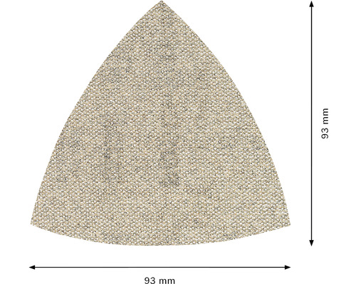 Driehoekig schuurpapier met een randlengte van 93 millimeter