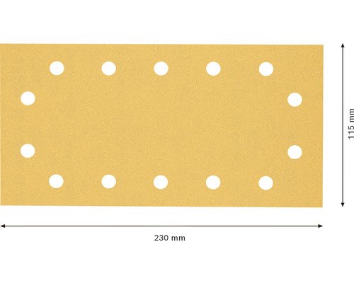 Schuurpapier met gaten, afmetingen 230 mm x 115 mm