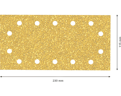 Schuurpapier met gaten, afmeting 230 mm x 115 mm