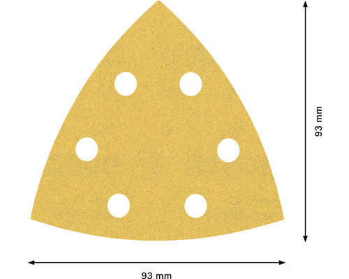 Driehoekig schuurpapier met 6 gaten, 93 mm