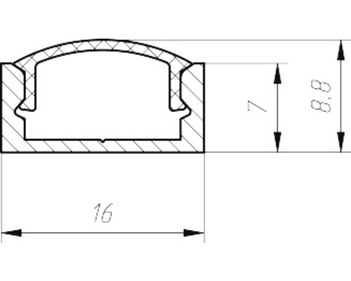 Technische tekening van een ledprofiel met maataanduidingen