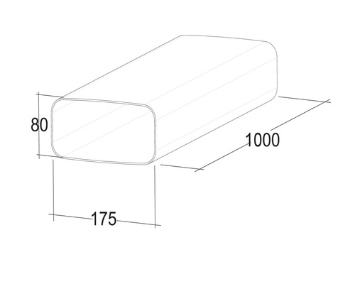 Illustratie van een rechthoekige buis met afmetingen van 80, 175 en 1000 millimeter