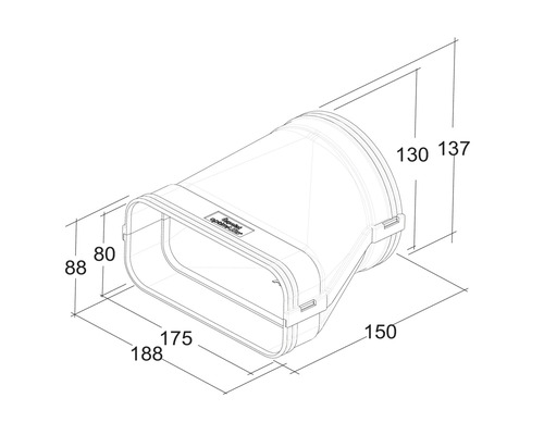 Technische tekening van een overgangsstuk met maataanduidingen