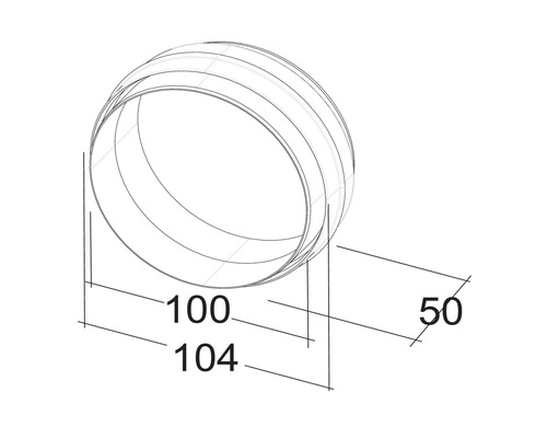 Technische tekening van een buis met de afmetingen 104 mm, 100 mm en 50 mm.