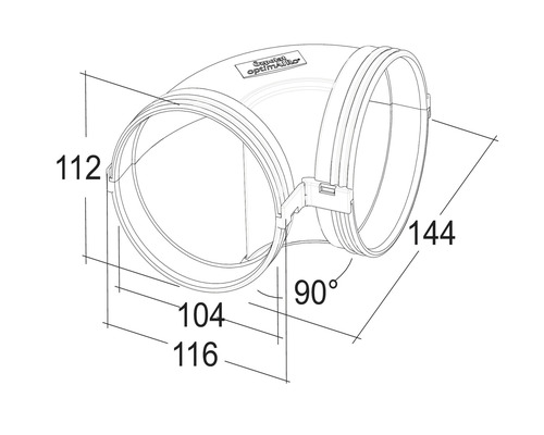 Afbeelding van een 90-graden bocht met maatvoering