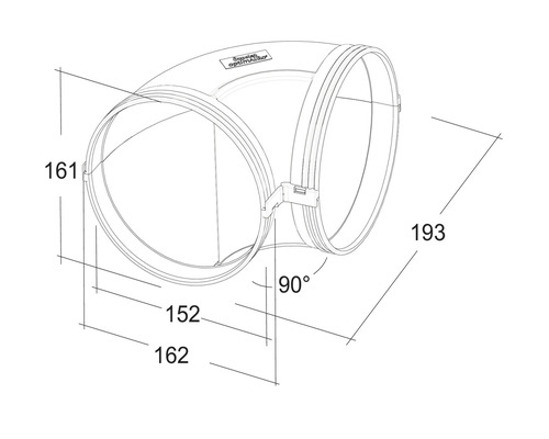 Pijpbocht met 90 graden hoek en maataanduidingen