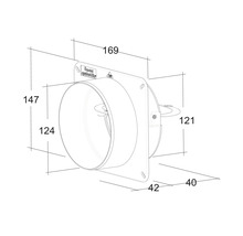 Technische tekening van een ventilator met maatvoering