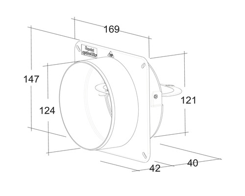 Technische tekening van een ventilator met maatvoering