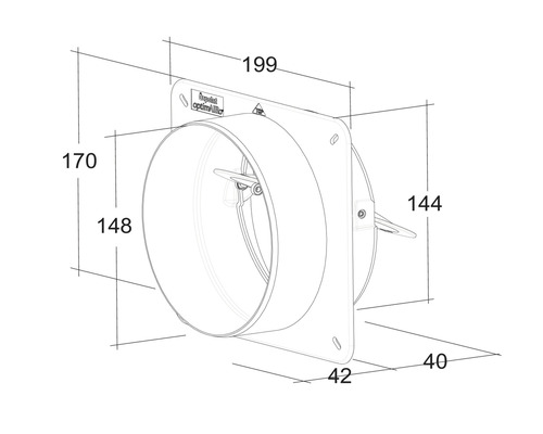 Tekening van een smoorklep met maatvoering