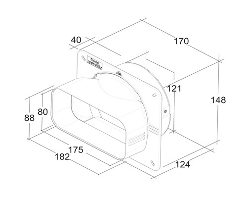 Technische tekening van een muurdoorvoer met afmetingen