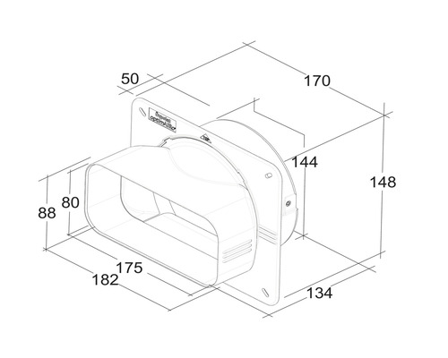 Technische tekening van een muurdoorvoer met afmetingen