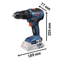 Bosch accuschroefboormachine met maatgegevens over de grootte