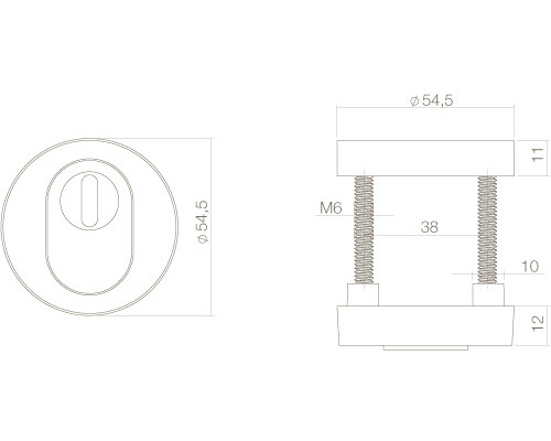 Technische tekening van een deurbeslag met maataanduidingen