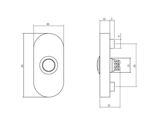 Technische tekening van een beldrukker met maatvoering