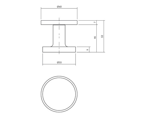 Technische tekening van een meubelknop met maatvoering