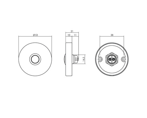 Technische tekening van een deurkruk met afmetingen