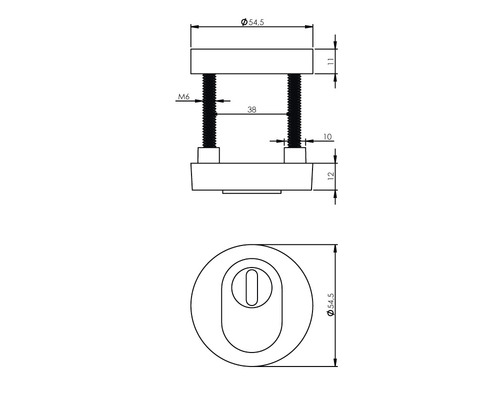 Technische tekening van een deurbeslag met maatvoering