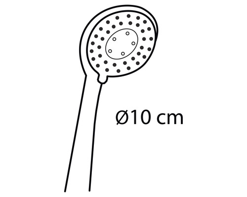 Handdouche met een diameter van 10 centimeter.