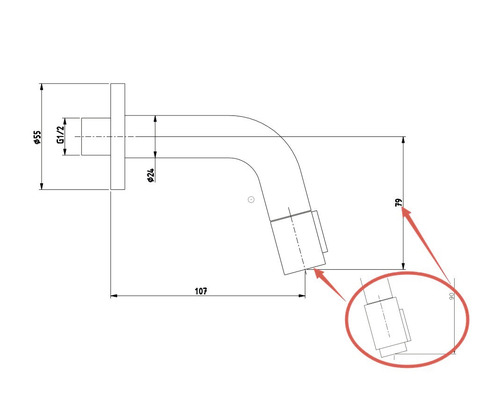 Technische tekening van een kraan met maataanduidingen
