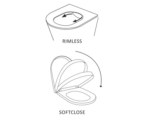 Schema van een randloos toilet met softclosemechanisme